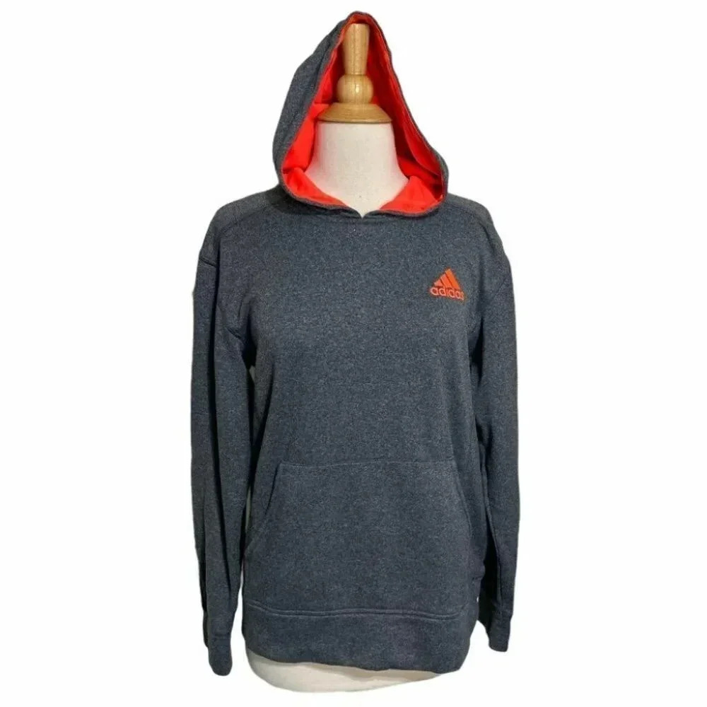 Adidas‎ Pullover Hoodie Small Charcoal Grey Neon Orange Climawarm Fleece Logo